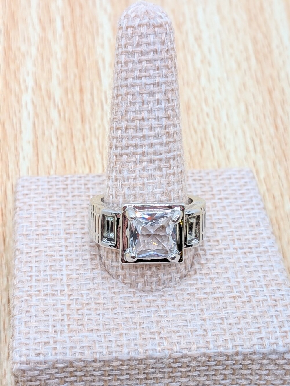 Unique Princess Cut Silver Tone Statement Ring